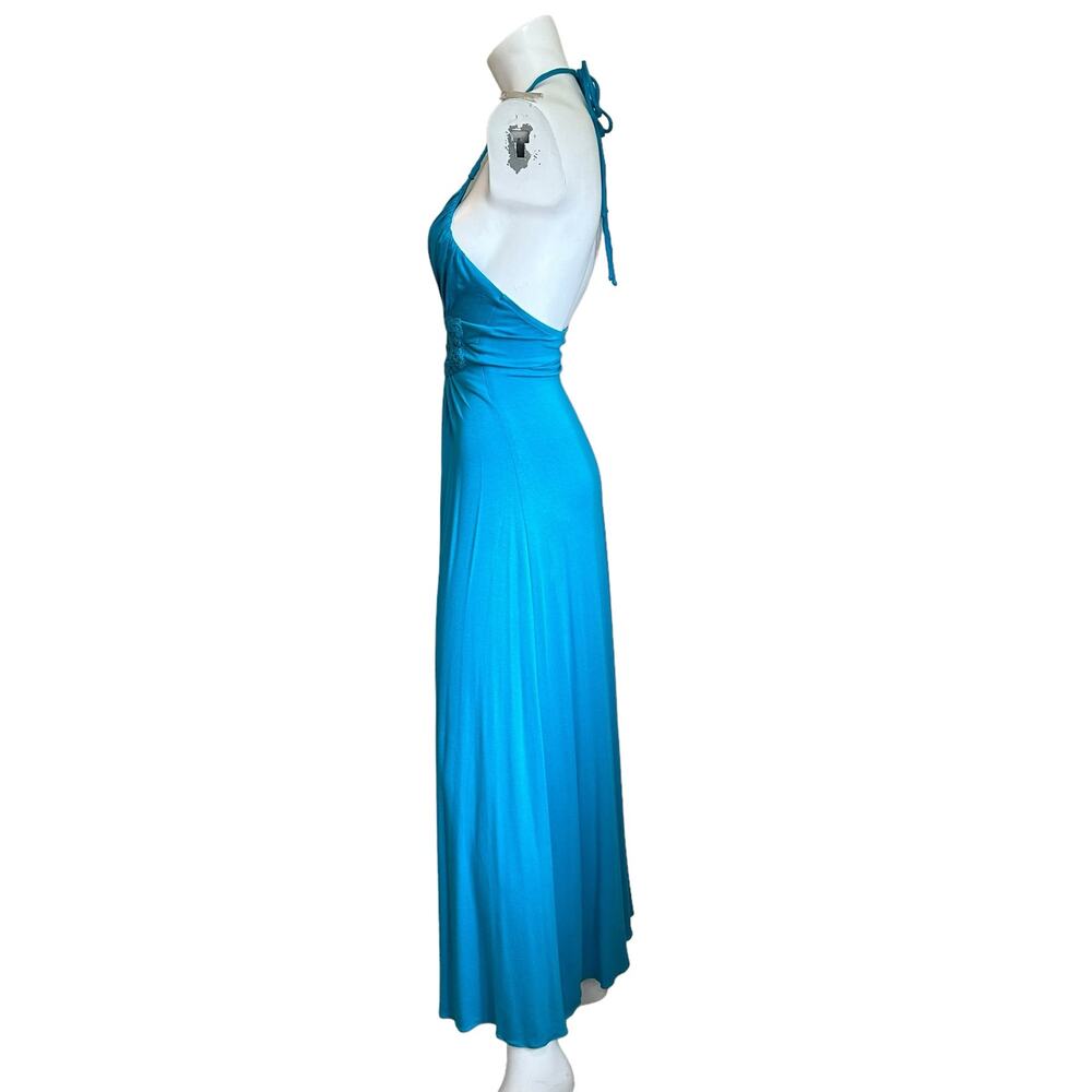 Sky Blue Halter Tie Crochet Midriff Open Back Maxi Summer Dress sz XS NWT $150 - Picture 5 of 10